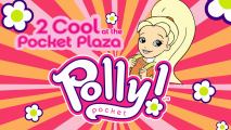 an animated character of a blond girl against a big logo of Polly Pocket