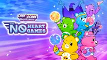 Colourful bears holding shiny spheres as the dark and ghostly figure is standing over them